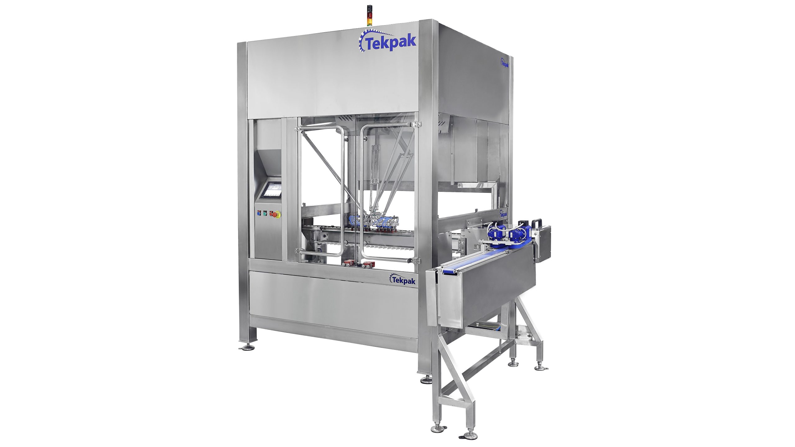 Pick and place robot loading flow wrapped bars into cartoner infeed